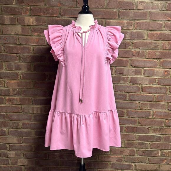 Entro Women’s Pink Ruffle Sleeve Dress Size Large NEW - Picture 3 of 8